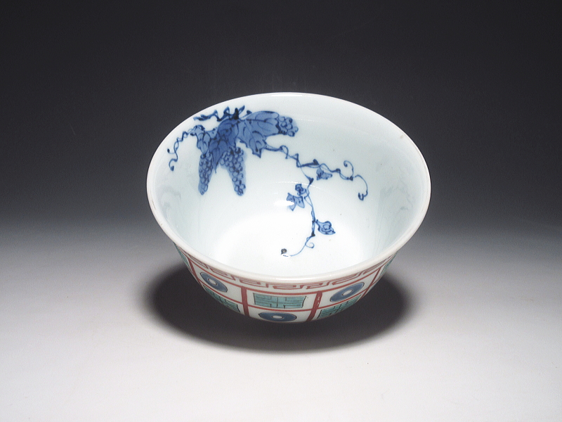 古伊万里 色絵 市松オランダ文様 蓋茶碗【明和~寛政】