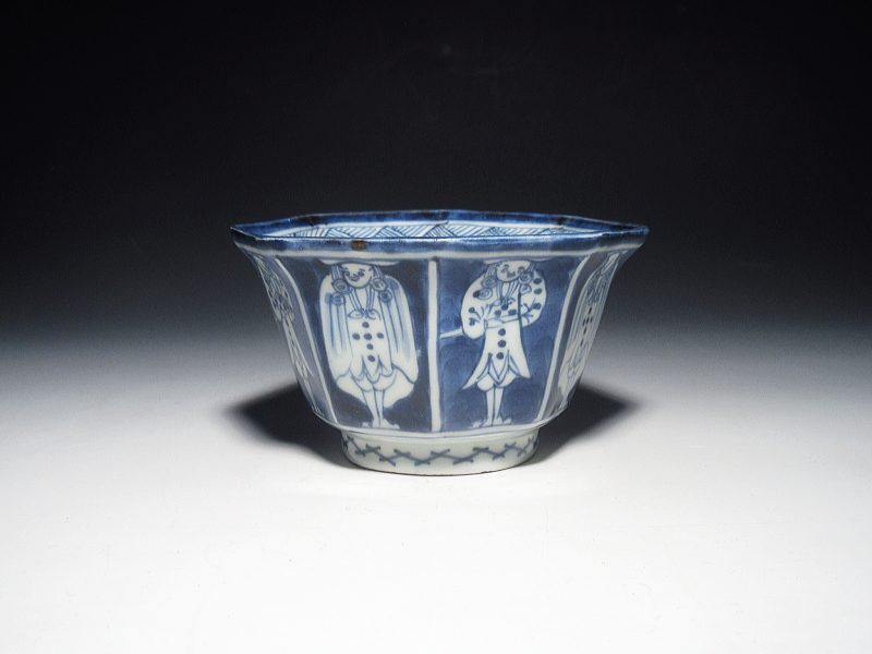 古伊万里　染付　南蛮人　面取向付【寛政】その１