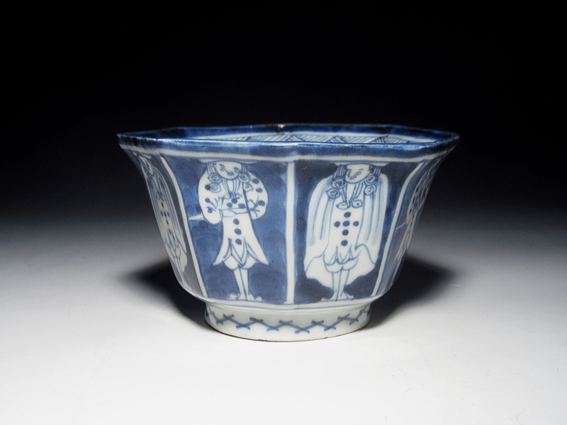 古伊万里　染付　南蛮人　面取向付【寛政】その１