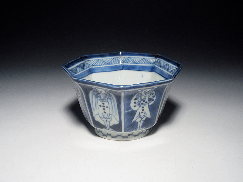 古伊万里　染付　南蛮人　面取向付【寛政】その１