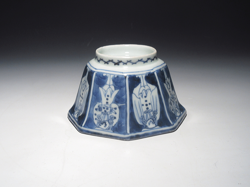 古伊万里　染付　南蛮人　面取向付【寛政】その１