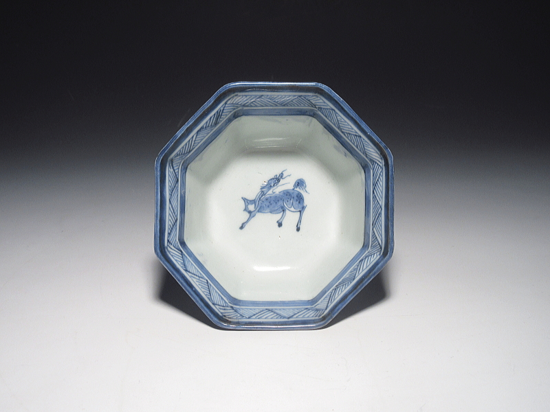 古伊万里　染付　南蛮人　面取向付【寛政】その１