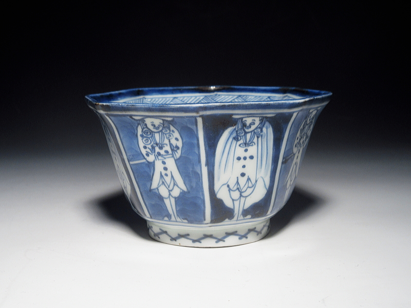 古伊万里　染付　南蛮人　面取向付【寛政】その２