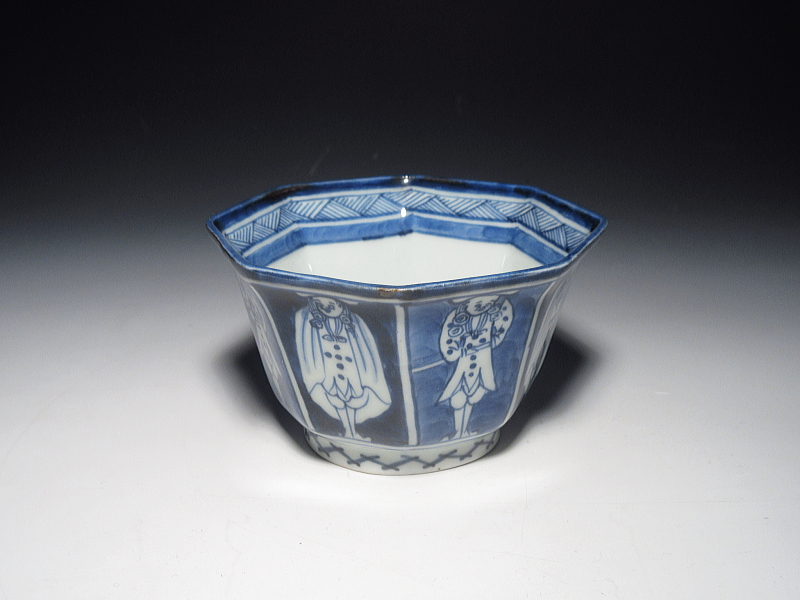 古伊万里　染付　南蛮人　面取向付【寛政】その２