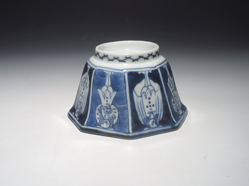 古伊万里　染付　南蛮人　面取向付【寛政】その２