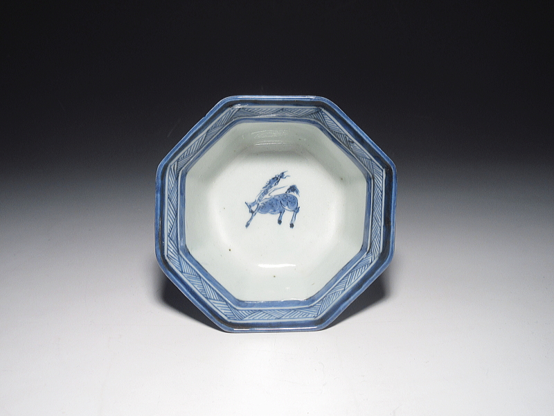 古伊万里　染付　南蛮人　面取向付【寛政】その２