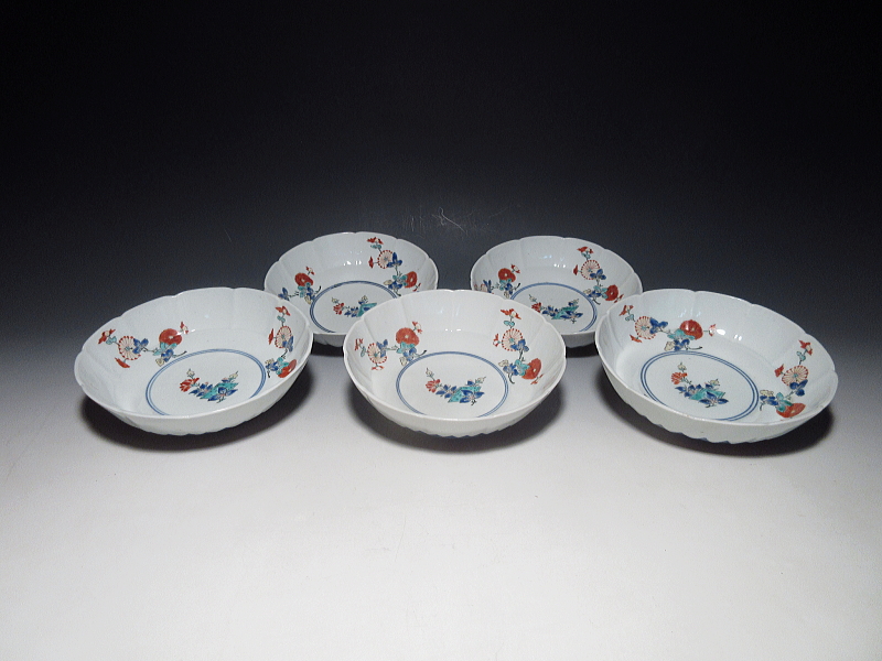 古伊万里　柿右衛門　和本菊花文　深皿　５客組【延宝】