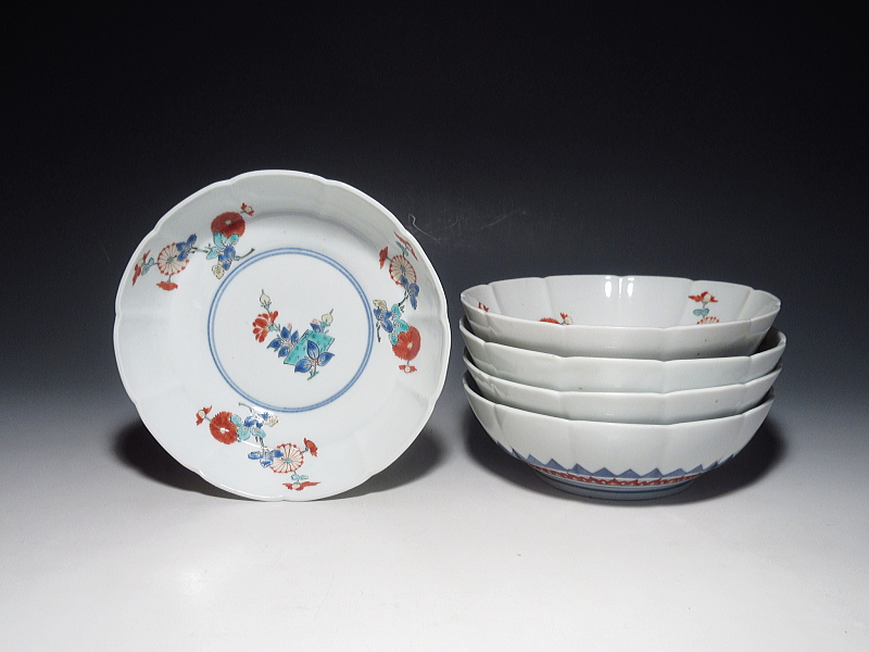 古伊万里 柿右衛門 和本菊花文 深皿 5客組【延宝】