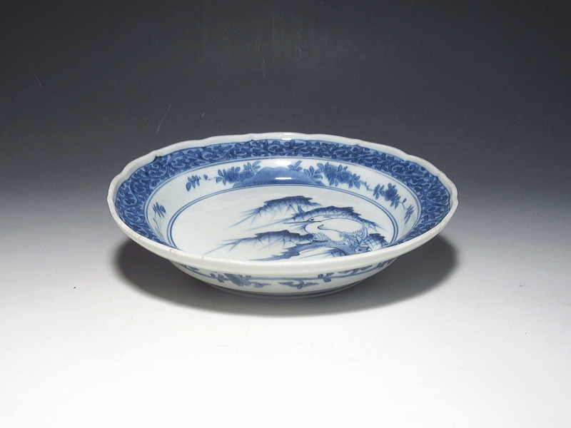 古伊万里　藍柿右衛門　鷺蛸唐草文　深皿【元禄】
