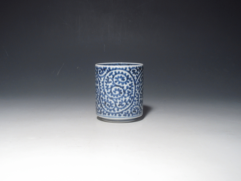 古伊万里　染付　全面蛸唐草文　のぞき猪口　５客組【宝暦】