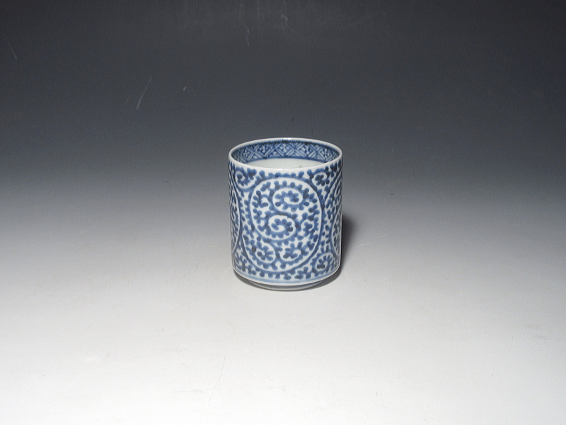 古伊万里　染付　全面蛸唐草文　のぞき猪口　５客組【宝暦】