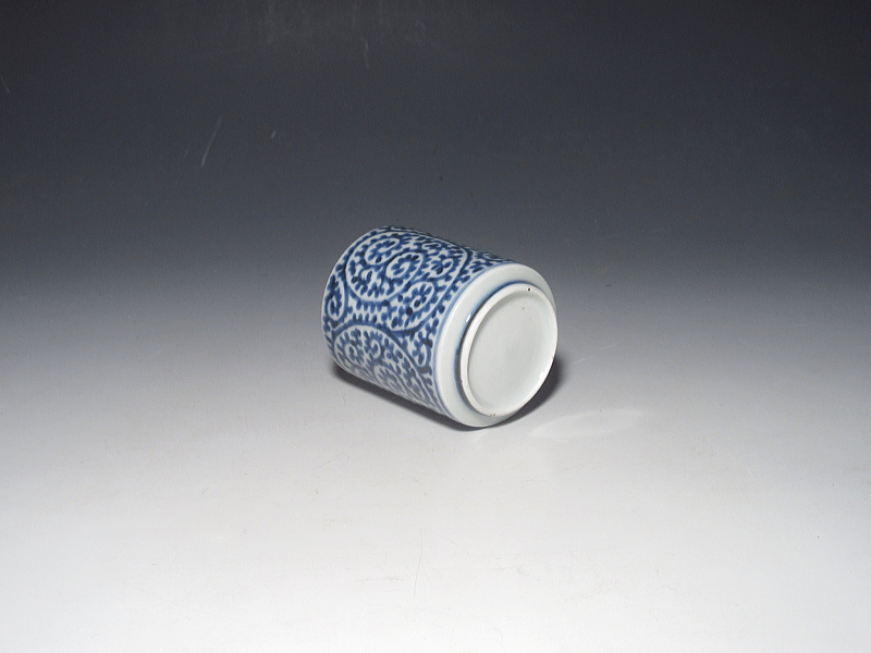 古伊万里　染付　全面蛸唐草文　のぞき猪口　５客組【宝暦】