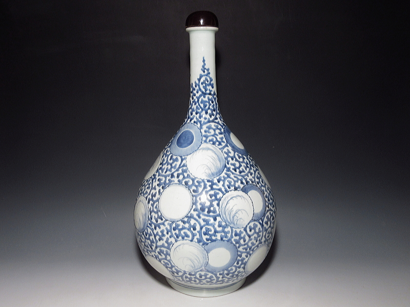古伊万里　染付　雪輪蛸唐草文　大徳利【元禄～享保】