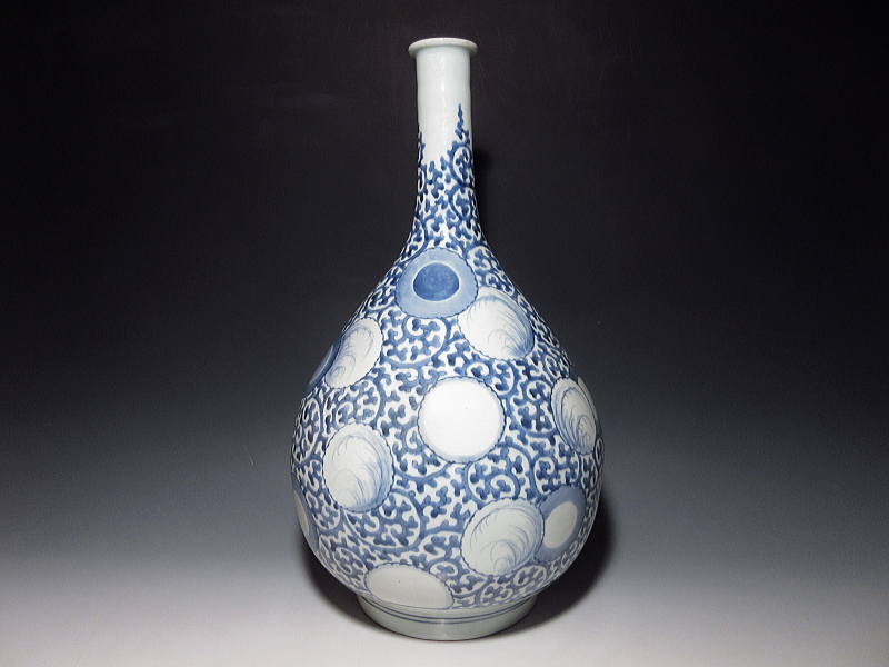古伊万里 染付 雪輪蛸唐草文 大徳利【元禄~享保】