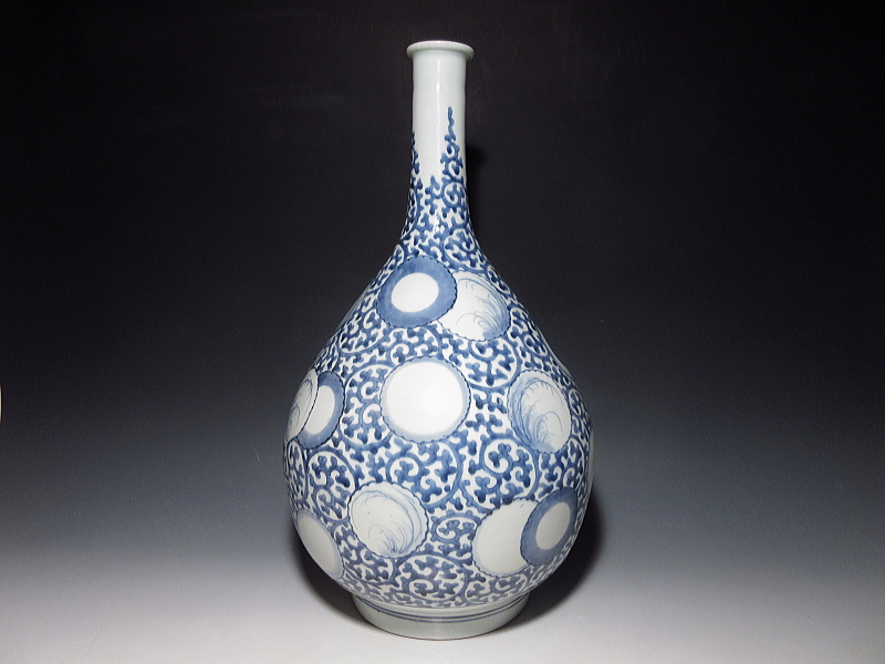 古伊万里 染付 雪輪蛸唐草文 大徳利【元禄~享保】