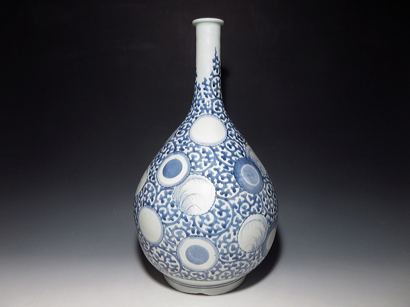 古伊万里 染付 雪輪蛸唐草文 大徳利【元禄~享保】