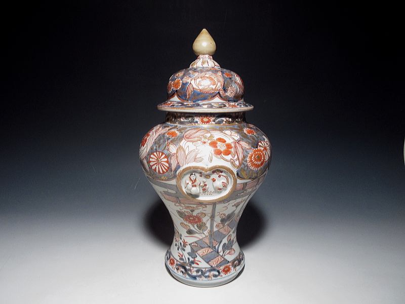 古伊万里　元禄色絵　蓋付沈香壷【元禄】