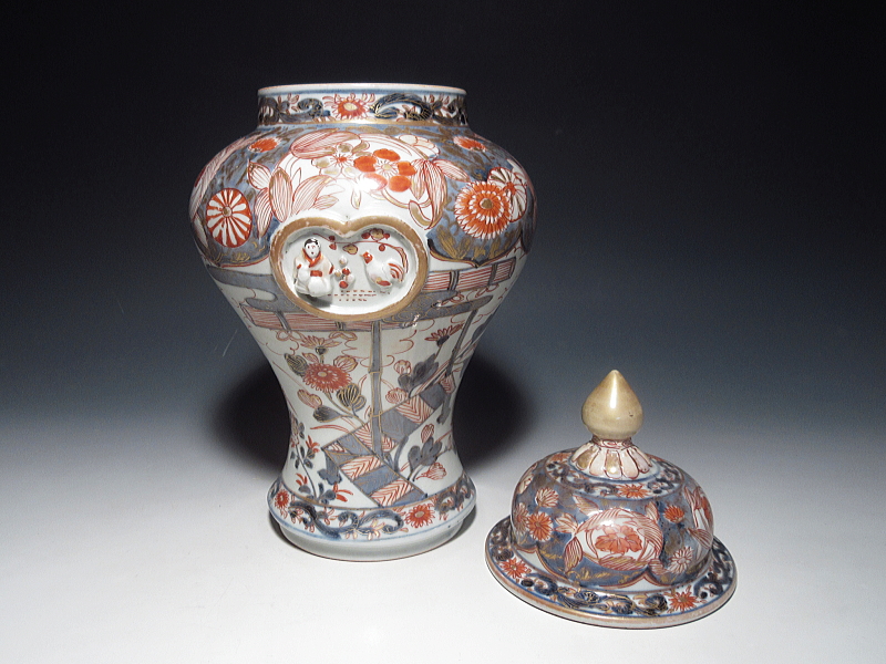 古伊万里　元禄色絵　蓋付沈香壷【元禄】