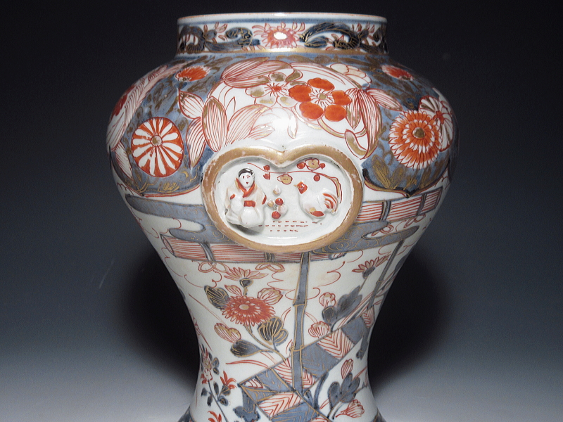 古伊万里　元禄色絵　蓋付沈香壷【元禄】