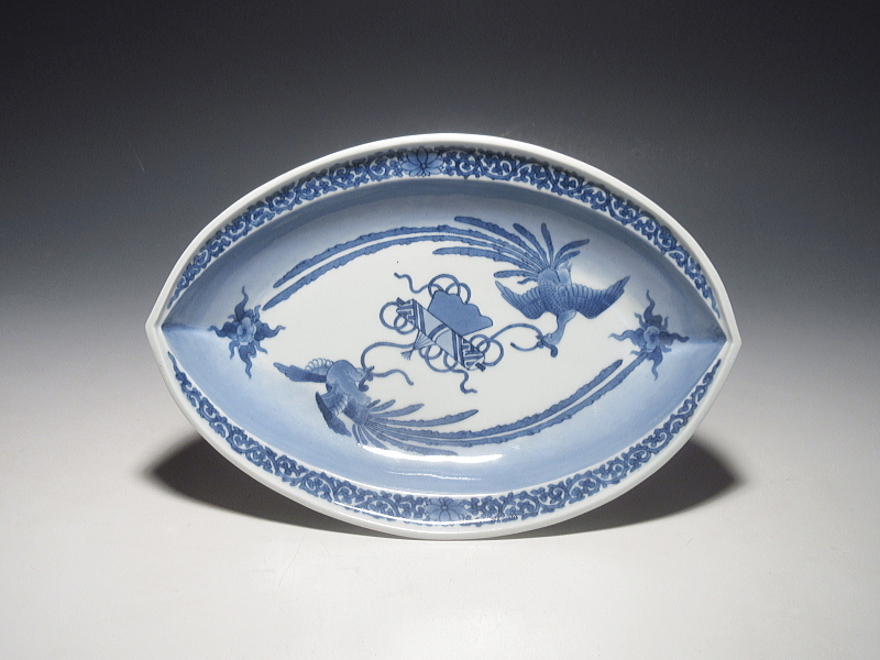 古伊万里　藍柿右衛門　宝尽くし鳳凰文　木瓜形皿【延宝】