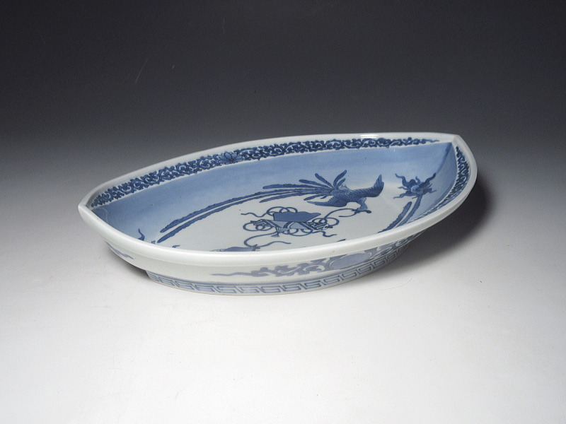 古伊万里　藍柿右衛門　宝尽くし鳳凰文　木瓜形皿【延宝】