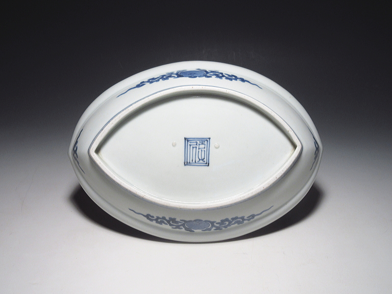 古伊万里　藍柿右衛門　宝尽くし鳳凰文　木瓜形皿【延宝】