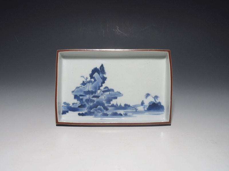 古伊万里　藍柿右衛門　山水蛸唐草文　角皿　５客組【延宝】