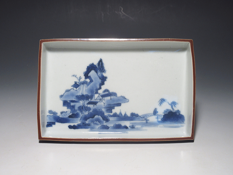 古伊万里　藍柿右衛門　山水蛸唐草文　角皿　５客組【延宝】