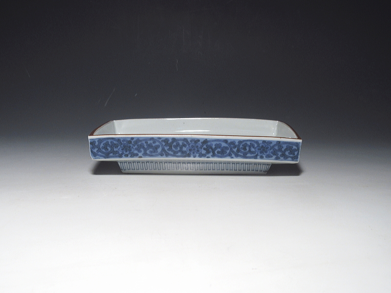 古伊万里　藍柿右衛門　山水蛸唐草文　角皿　５客組【延宝】