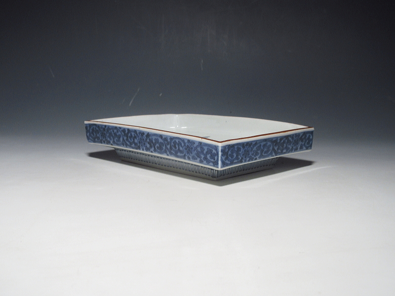 古伊万里　藍柿右衛門　山水蛸唐草文　角皿　５客組【延宝】