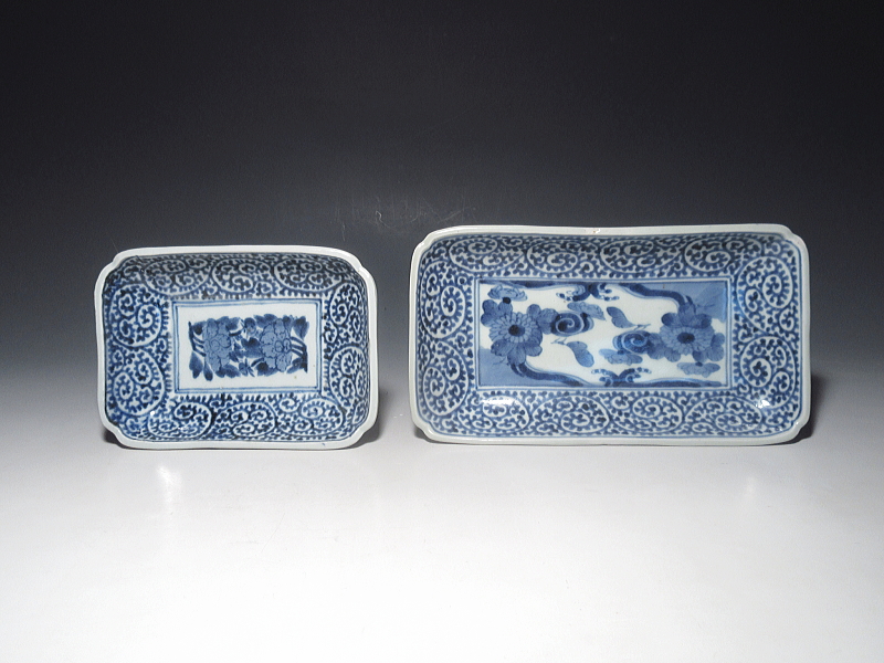 古伊万里　染付　蛸唐草文　小さな長皿　５枚組【宝暦】