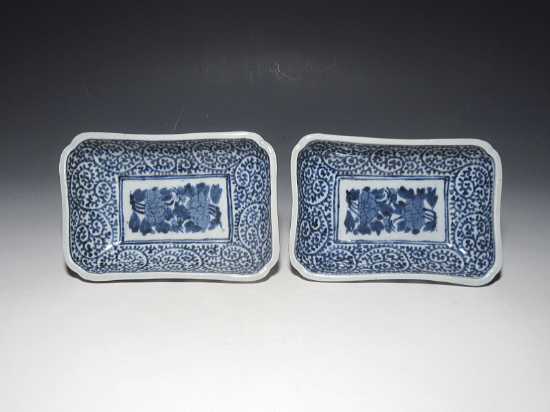 古伊万里　染付　蛸唐草文　小さな長皿　５枚組【宝暦】