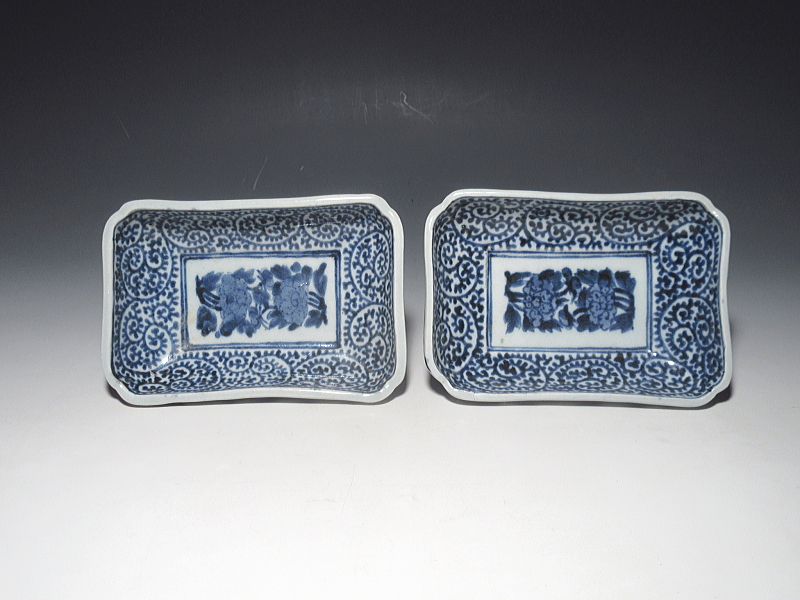 古伊万里　染付　蛸唐草文　小さな長皿　５枚組【宝暦】