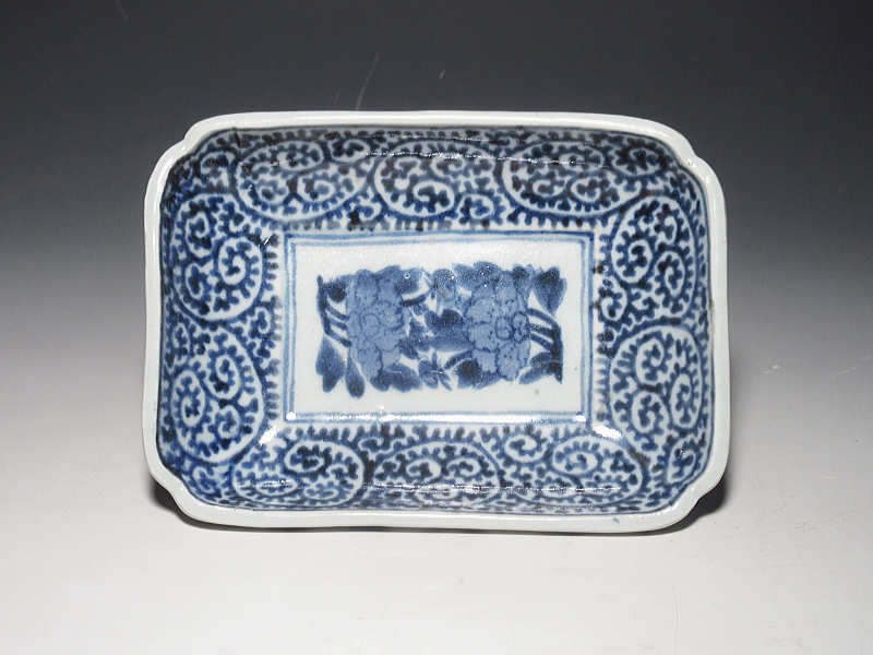 古伊万里　染付　蛸唐草文　小さな長皿　５枚組【宝暦】
