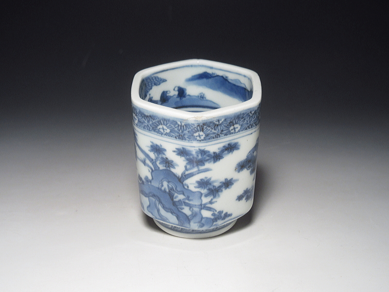 古伊万里　染付　松竹梅文　筒猪口【元禄～享保】