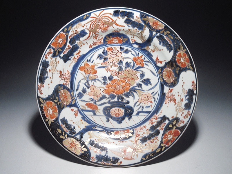 古伊万里　元禄色絵　花瓶花鳥文　大皿【元禄】