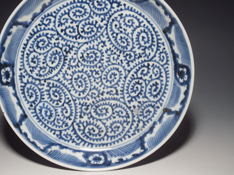 古伊万里　染付　全面蛸唐草文　七寸皿　５枚組【宝暦】