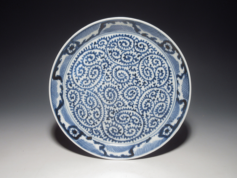 古伊万里　染付　全面蛸唐草文　七寸皿　５枚組【宝暦】