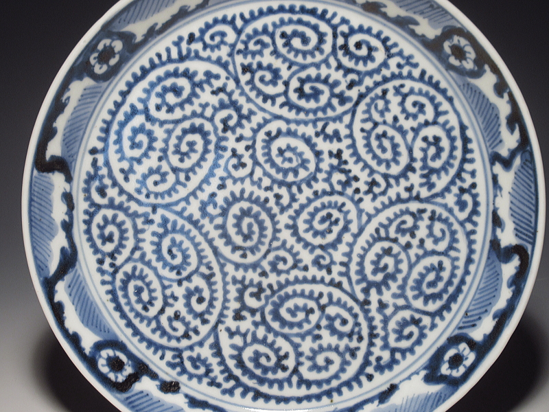 古伊万里　染付　全面蛸唐草文　七寸皿　５枚組【宝暦】