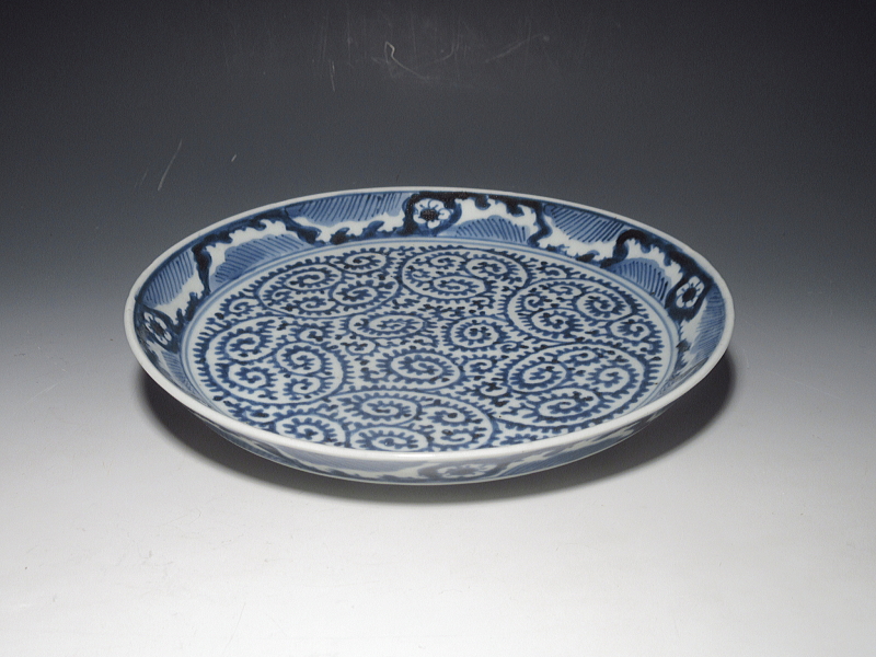 古伊万里　染付　全面蛸唐草文　七寸皿　５枚組【宝暦】