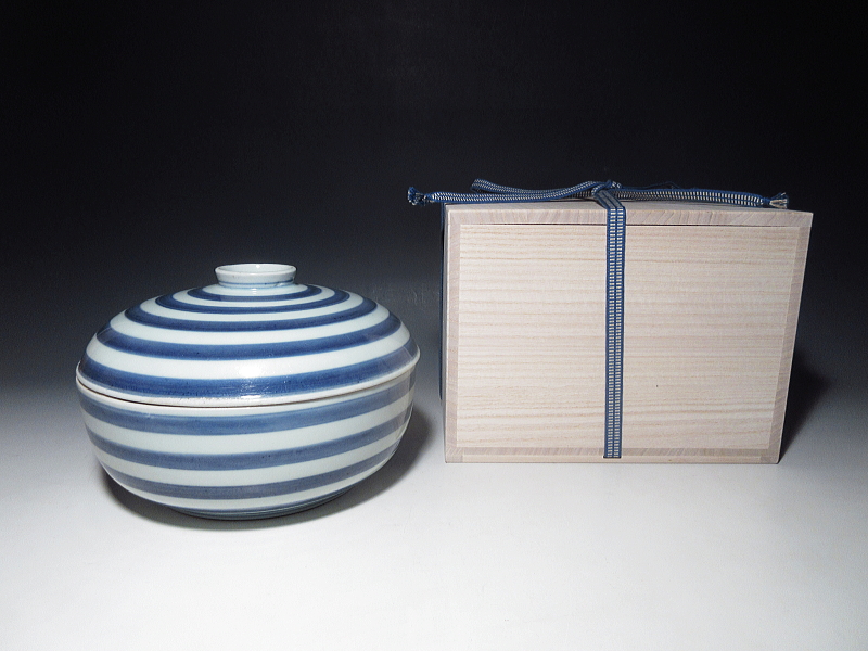 古伊万里　染付　輪線文　食籠【宝暦】