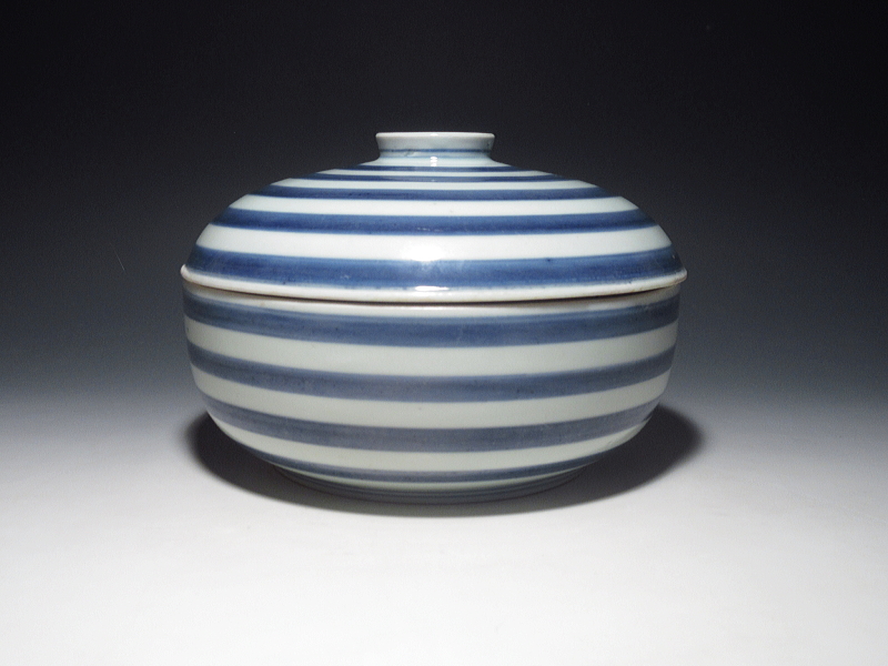 古伊万里　染付　輪線文　食籠【宝暦】