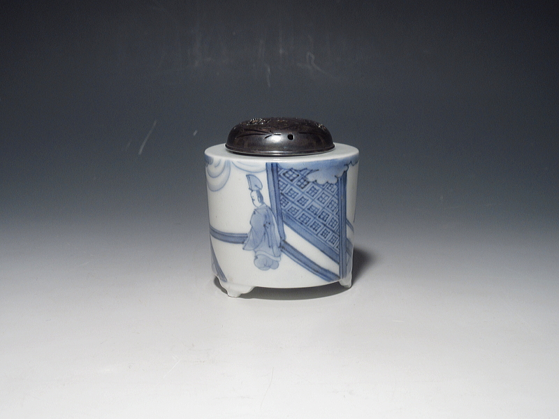 古伊万里　藍柿右衛門　芭蕉人物文　銀火屋香炉【元禄】