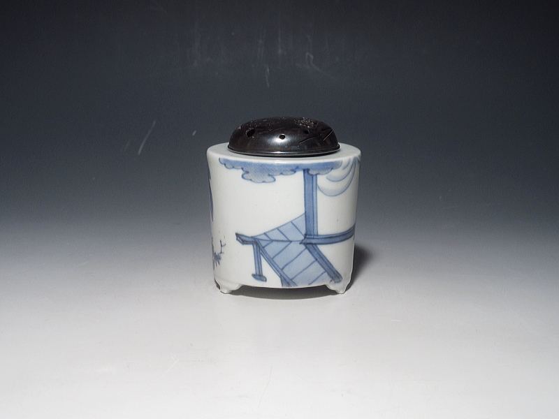 古伊万里　藍柿右衛門　芭蕉人物文　銀火屋香炉【元禄】