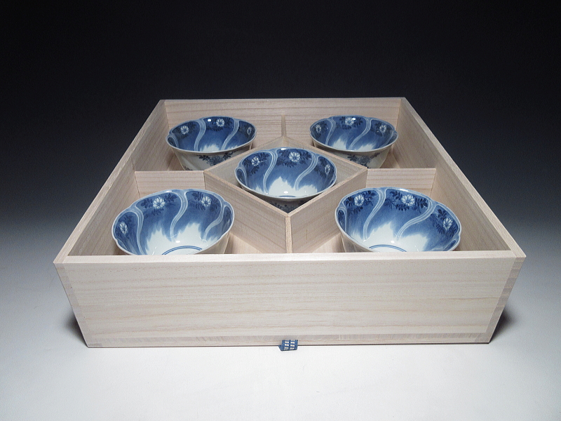 古伊万里 藍柿右衛門 瑠璃捻り文 向付 5客組【延宝~元禄】