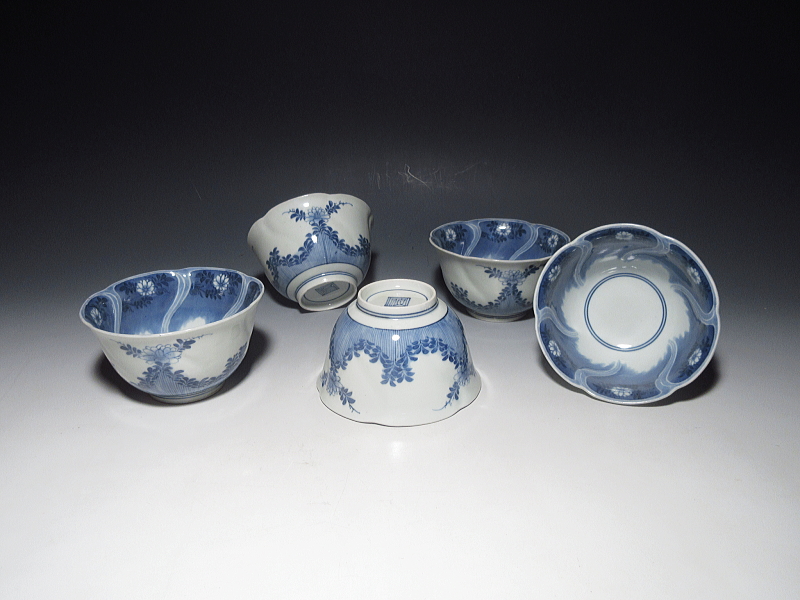 古伊万里 藍柿右衛門 瑠璃捻り文 向付 5客組【延宝~元禄】