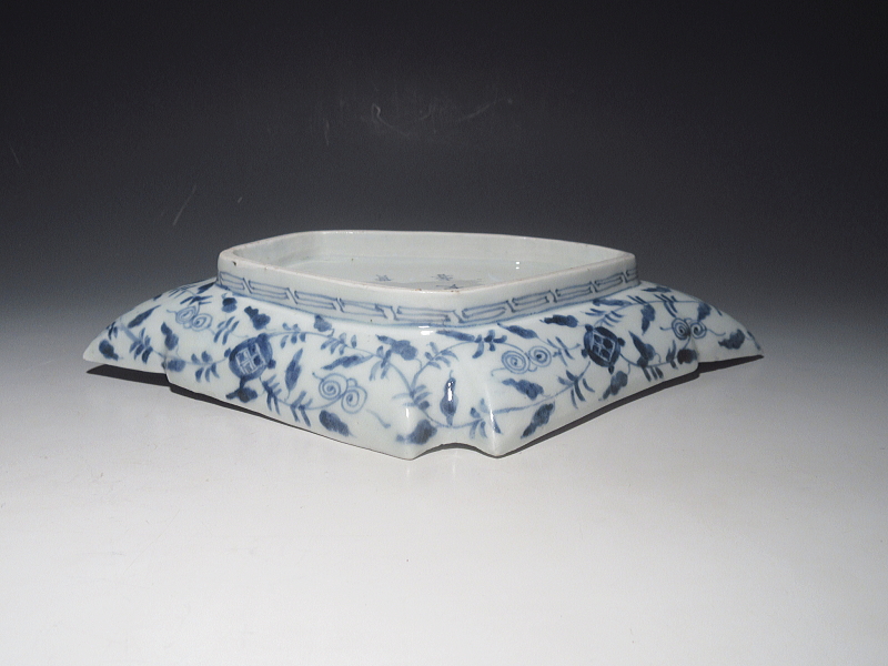 古伊万里 染付 鯉の滝登りと蛸唐草文 結形変形皿 5枚組【享保~宝暦】