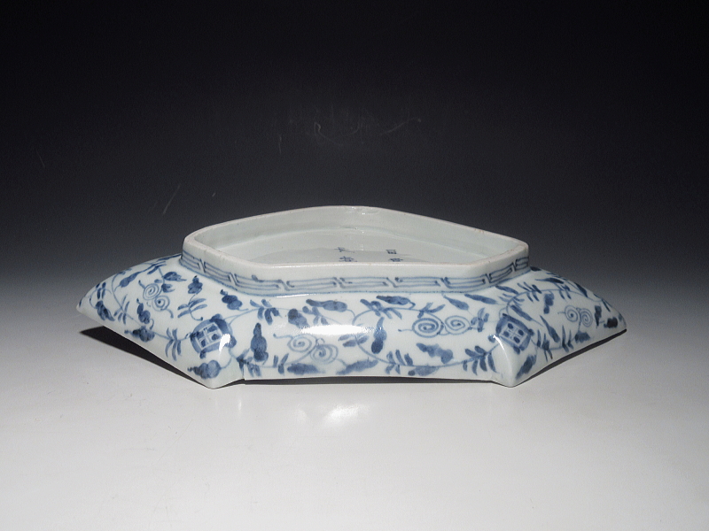 古伊万里 染付 鯉の滝登りと蛸唐草文 結形変形皿 5枚組【享保~宝暦】