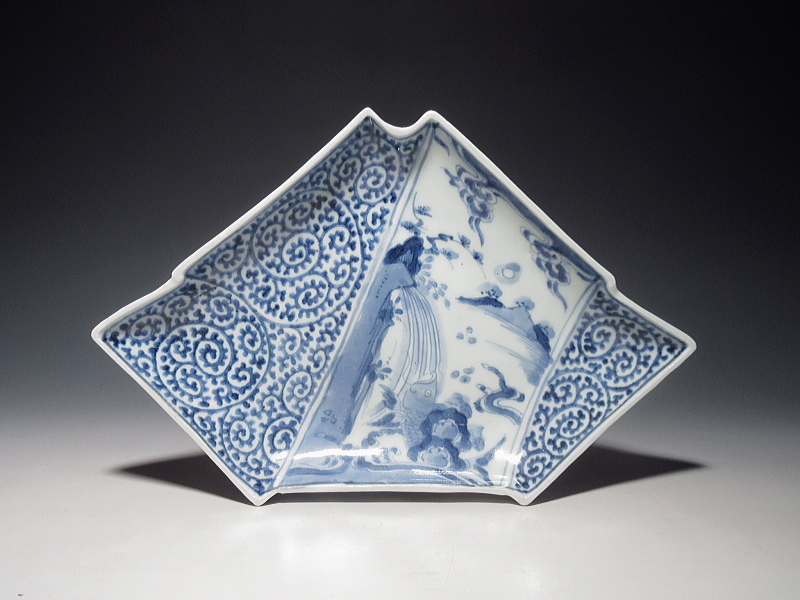 古伊万里 染付 鯉の滝登りと蛸唐草文 結形変形皿 5枚組【享保~宝暦】