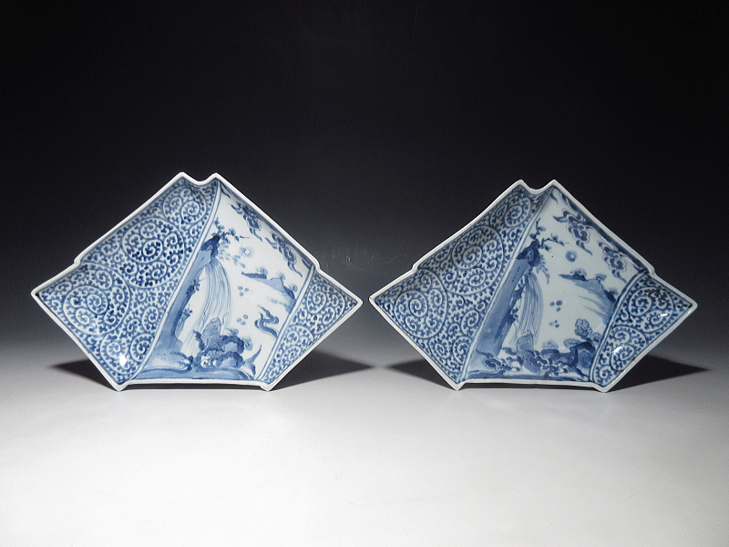 古伊万里 染付 鯉の滝登りと蛸唐草文 結形変形皿 5枚組【享保~宝暦】